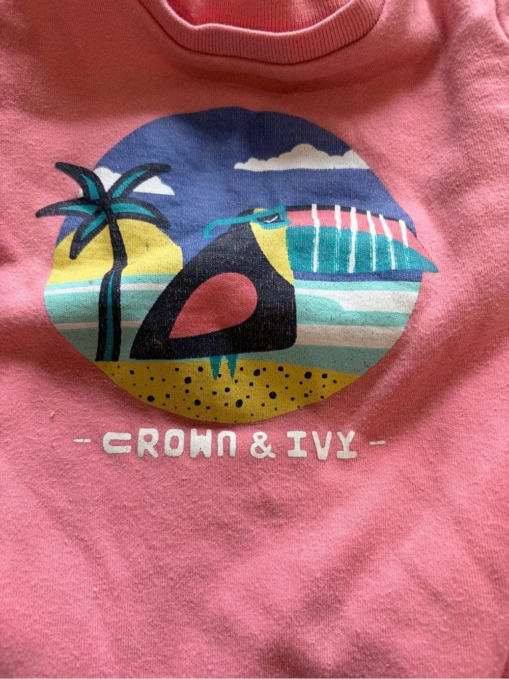 🐚 Crown & Ivy Baby 18M Coral Pelican Romper